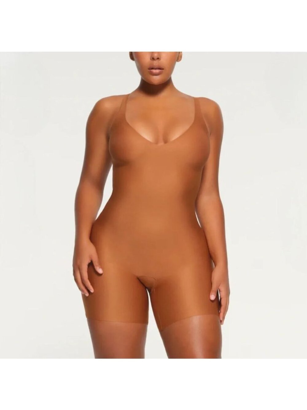 Skims Body Unlined Plunge Mid Thigh Bodysuit Bronze Shapewear S